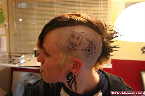 Robot Head Tattoo On Head