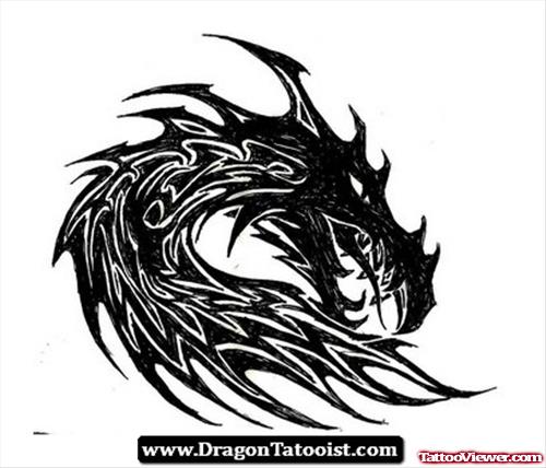 Amazing Black Ink Dragon Head Tattoo