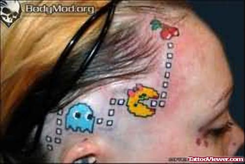 Pacman Tattoo On Head