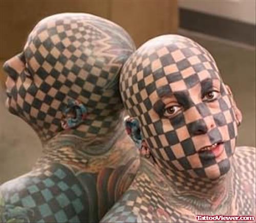 Checkered Head Tattoo