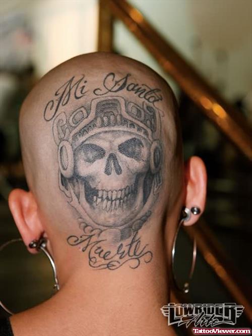 Skull Black And White Tattoo On Head