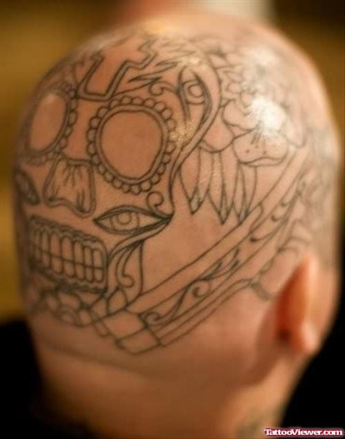 Fine Skull Tattoo On Head