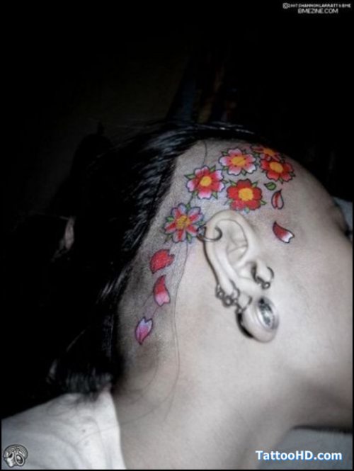 Color Flowers Head Tattoo