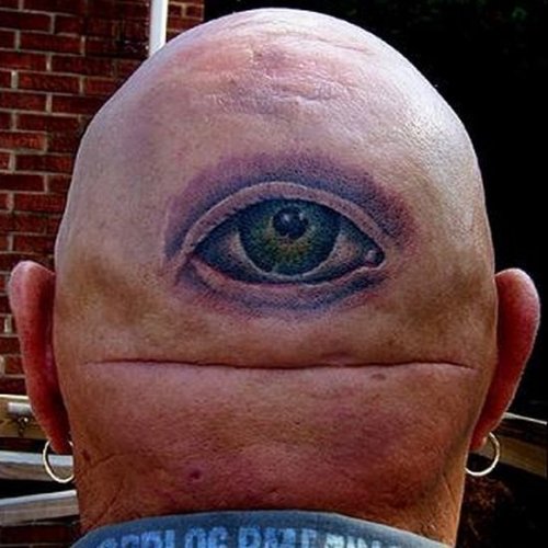 Color Realistic Eye Back Head Tattoo