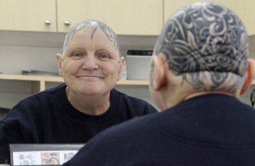 Old Lady With Head Tattoo