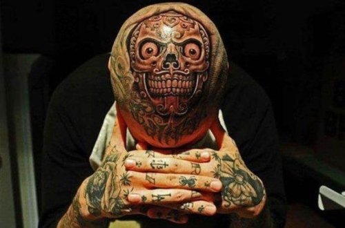 Grey Ink 3D Aztec Head Tattoo
