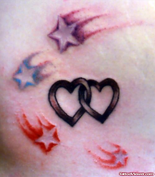 Colored Stars And Grey Hearts Tattoos