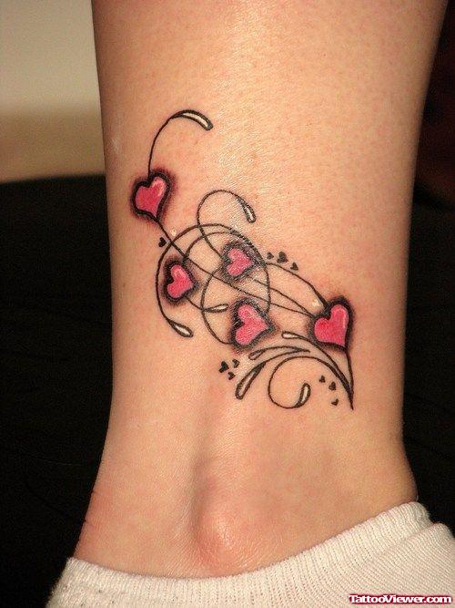 Tiny Red Hearts Tattoos On Ankle