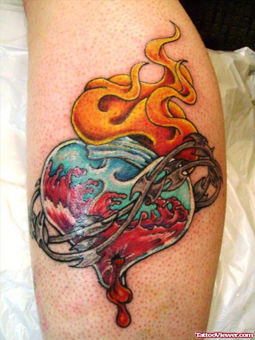 Sacred Heart Tattoo On Leg