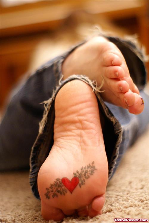Red Heart Tattoo Under Foot