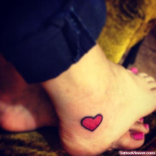 Red Heart Tattoo On Girl Heel