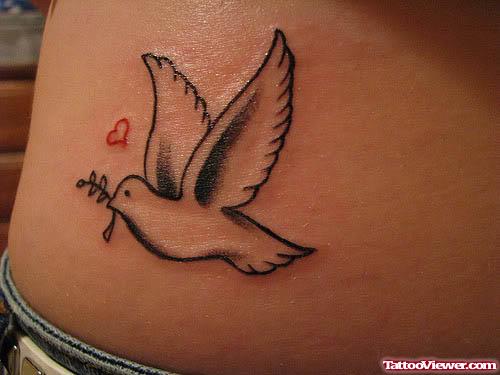 Flying Dove And Heart Tattoo On Hip