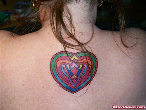 Celtic Heart Tattoo On Upperback