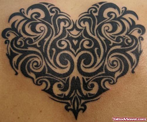 Black Ink Tribal Heart Tattoo