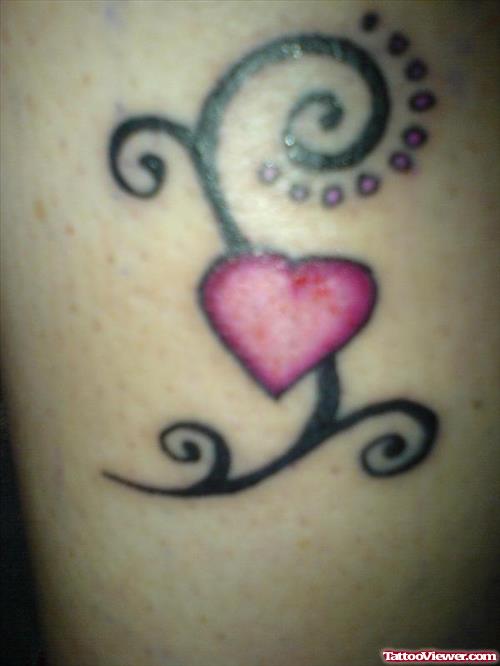 Tribal And Pink Heart Tattoo