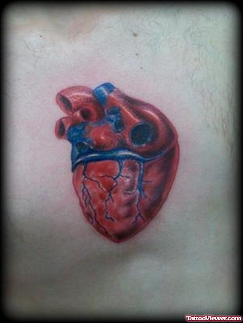 Realistic Heart Tattoo On Chest