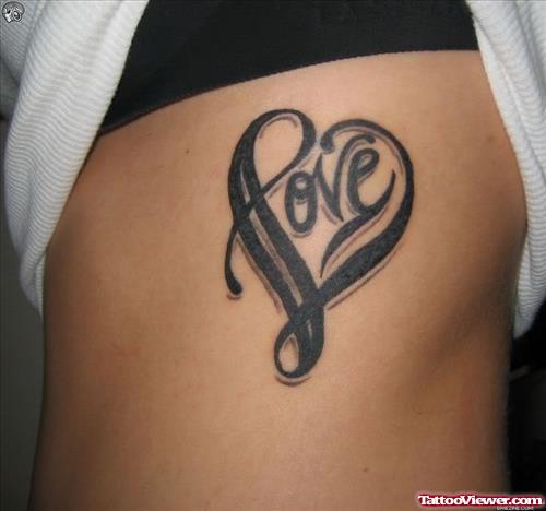Black Tribal Love Heart Tattoo On Side
