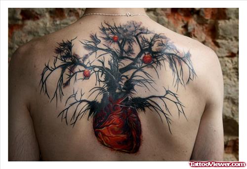 Apple Tree Heart Tattoo On Back
