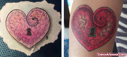 Red Lock Heart Tattoo