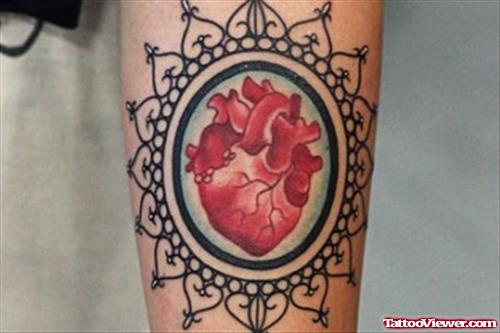 Red Human Heart Tattoo