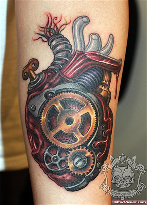 Biomechanical Heart Tattoo On Arm
