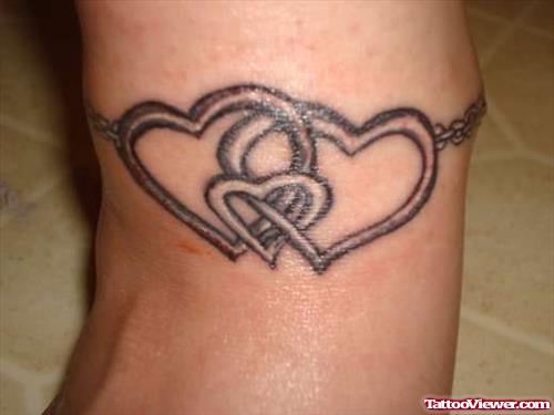 Amazing Grey Ink Heart Tattoos On Ankle