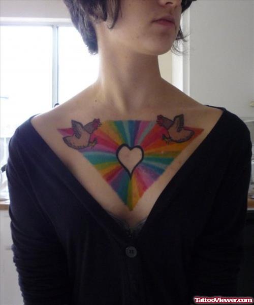 Abstract Colored Heart Tattoo On Chest