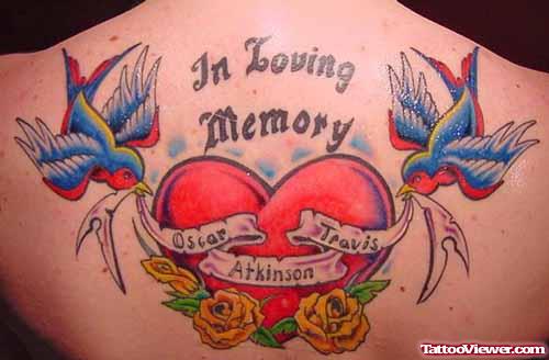 In Loving Memory Heart Tattoo On Upperback