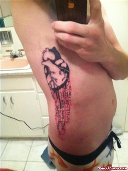 Human Heart Tattoo On Rib Side