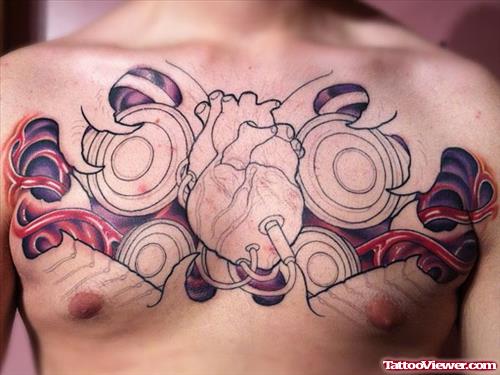 Human Heart Tattoo On Man Chest