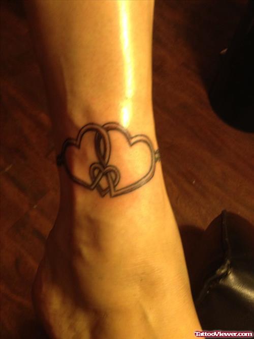Grey Ink Heart Tattoos On Ankle