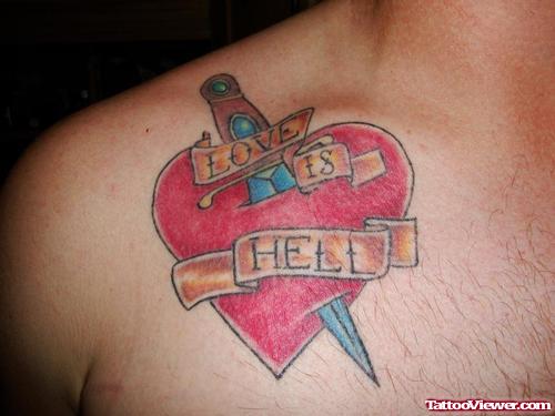 Dagger Heart Tattoo On Collarbone