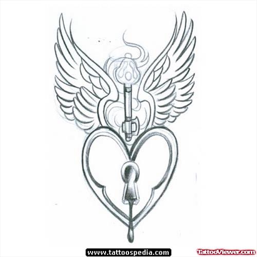 Nice Winged Heart Tattoo Design