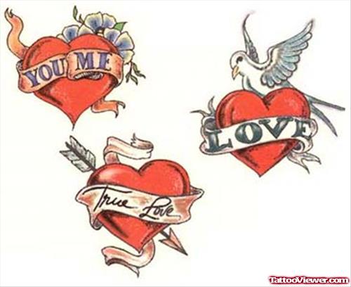 Heart With Banners Tattoos Designs