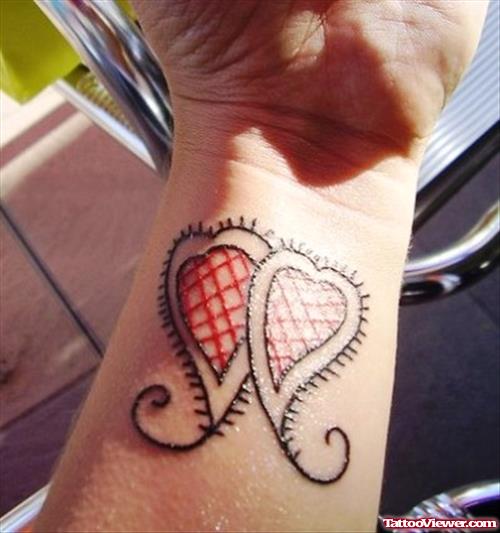 Feminine Double Hearts Tattoos On Wrist