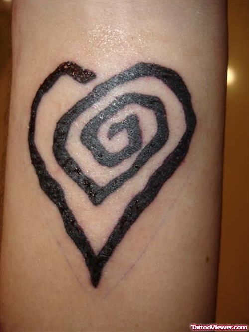 Black Spiral Heart Tattoo