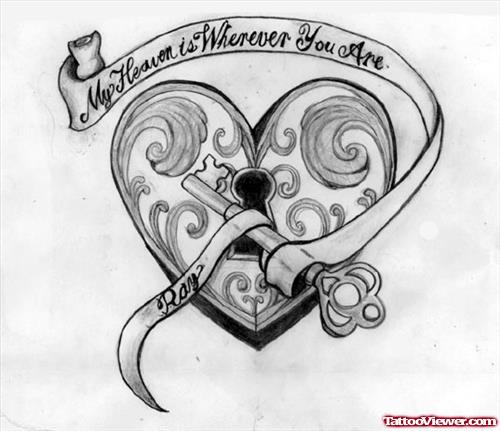 Banner And Lock Heart Tattoo Design