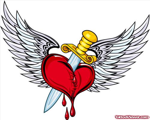 Angel Winged Dagger Heart Tattoo Design
