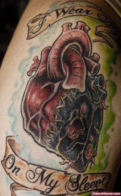 On My Sleeve Human Heart Tattoo On Shoulder