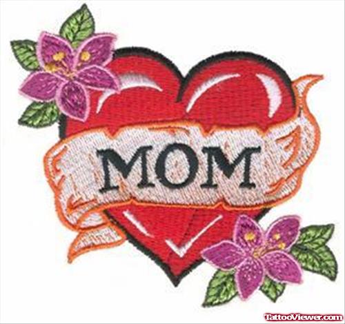 Mom Banner And Heart Tattoo Design