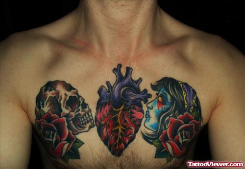 Heart Tattoos On Man Chest