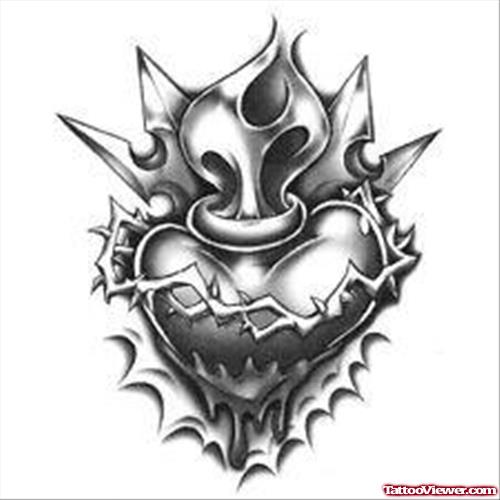 Grey Ink Sacred Heart Tattoo Design