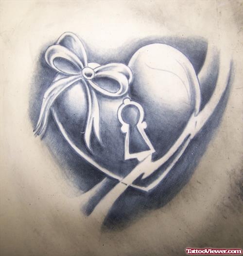 Grey Ink Lock Heart Tattoo