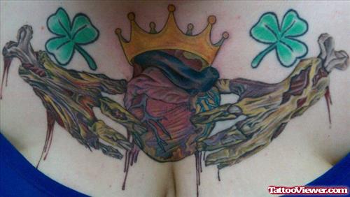 Crown Heart Tattoo On Girl Chest