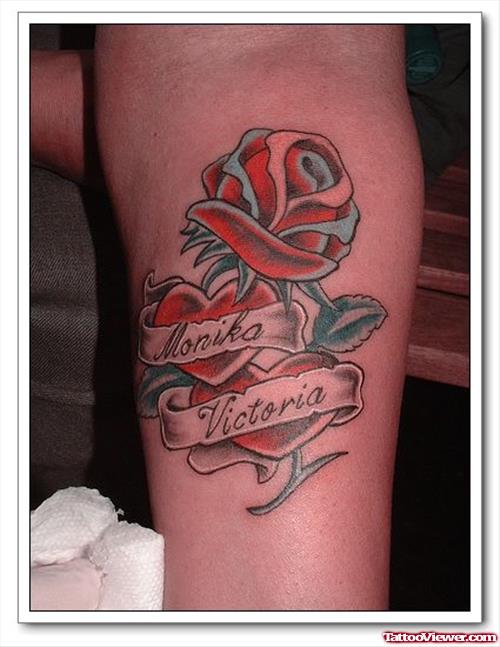 Name Banner And Heart Tattoo