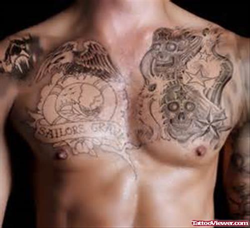 Unique Heart Tattoo On Man Chest