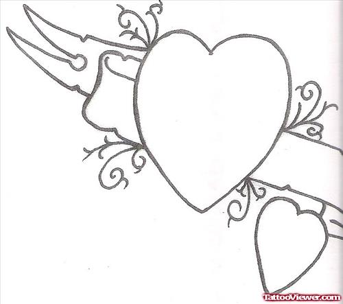 Cool Banner And Hearts Tattoos Designs