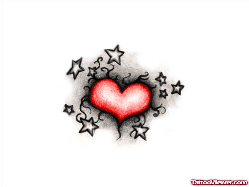 Beautiful Stars and Heart Tattoo Design