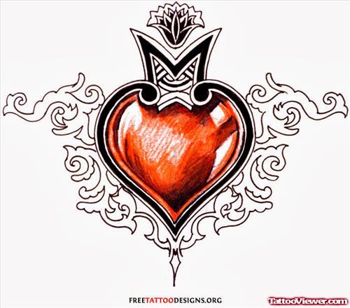 Wonderful Tribal And Heart Tattoo Design