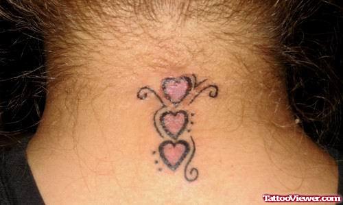 Pink Hearts Tattoos On Nape